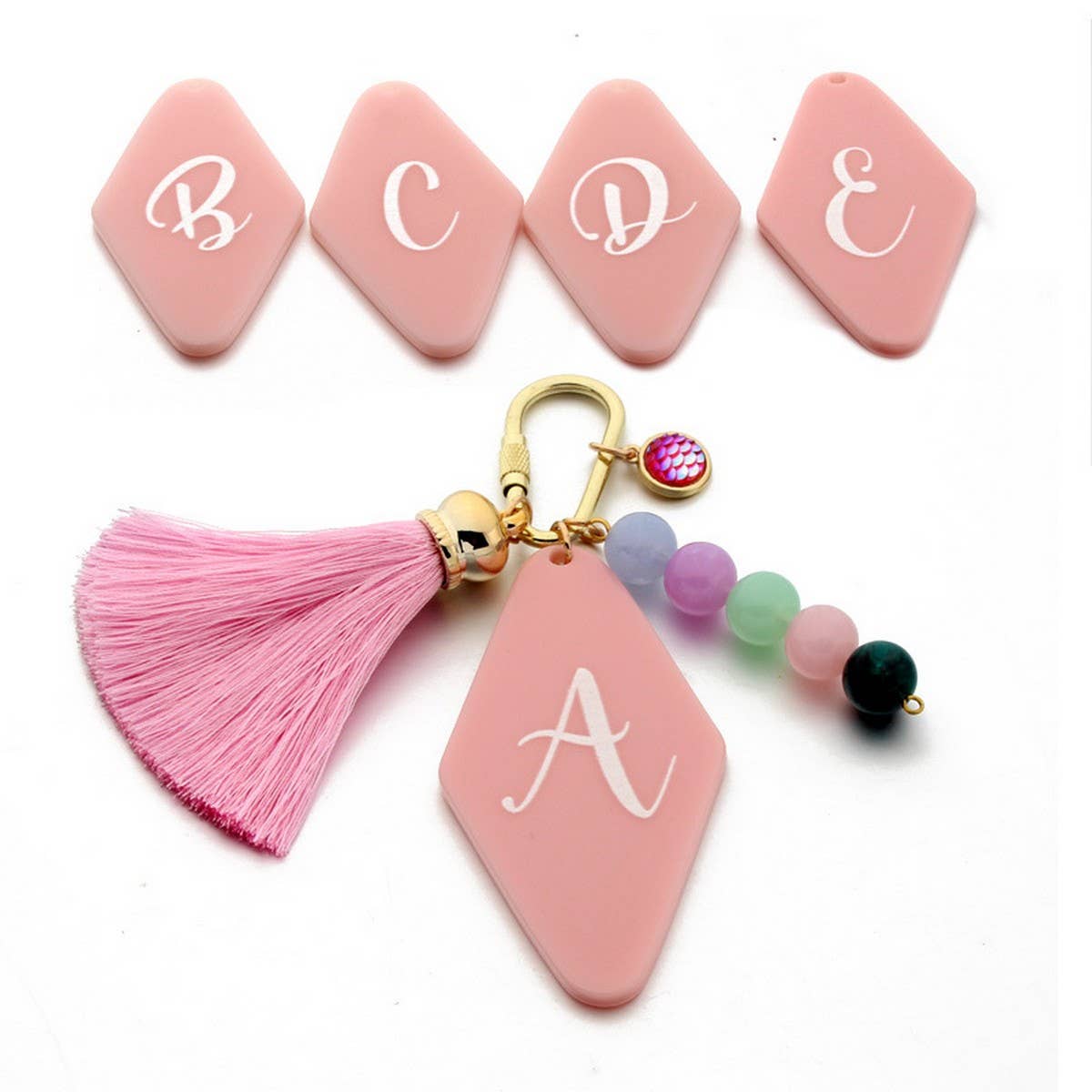 Letter Acrylic Keychain with Geometric Charm