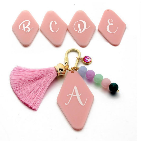 Letter Acrylic Keychain with Geometric Charm