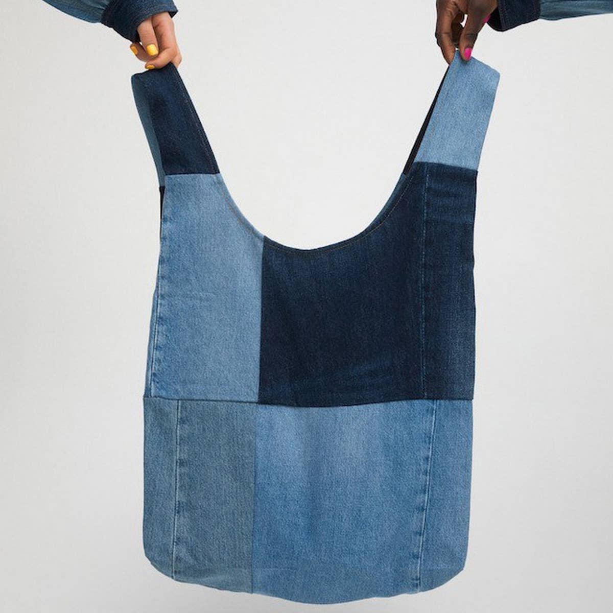 SPLICED WASHE LARGE-CAPACITY DENIM BAG SHOPPING BAG_CWAB1934