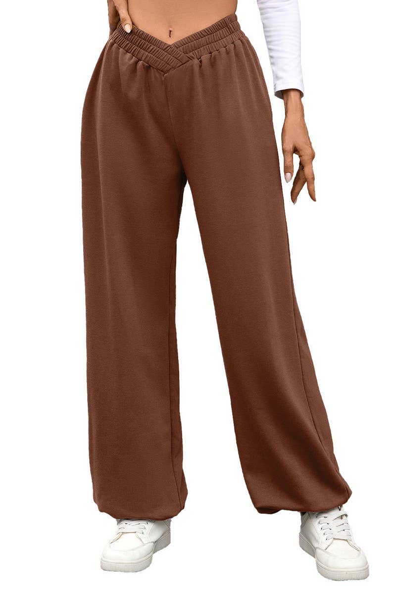 CWBLP01092_HIGH-WAISTED SOLID COLOR CUFFED CASUAL TROUSERS
