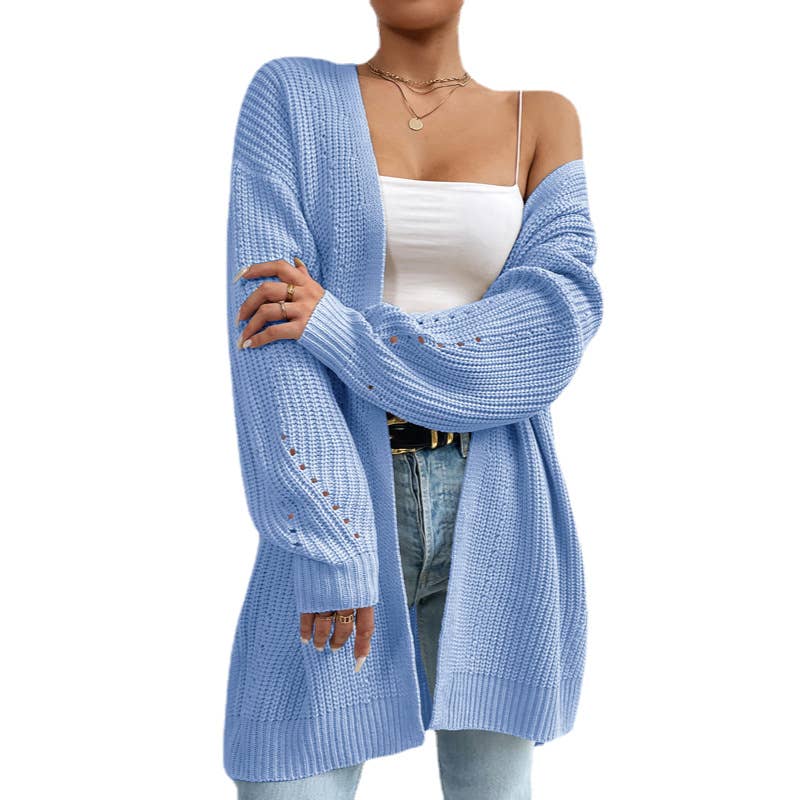 V-NECK LOOSE SOLID COLOR LAZY CARDIGAN