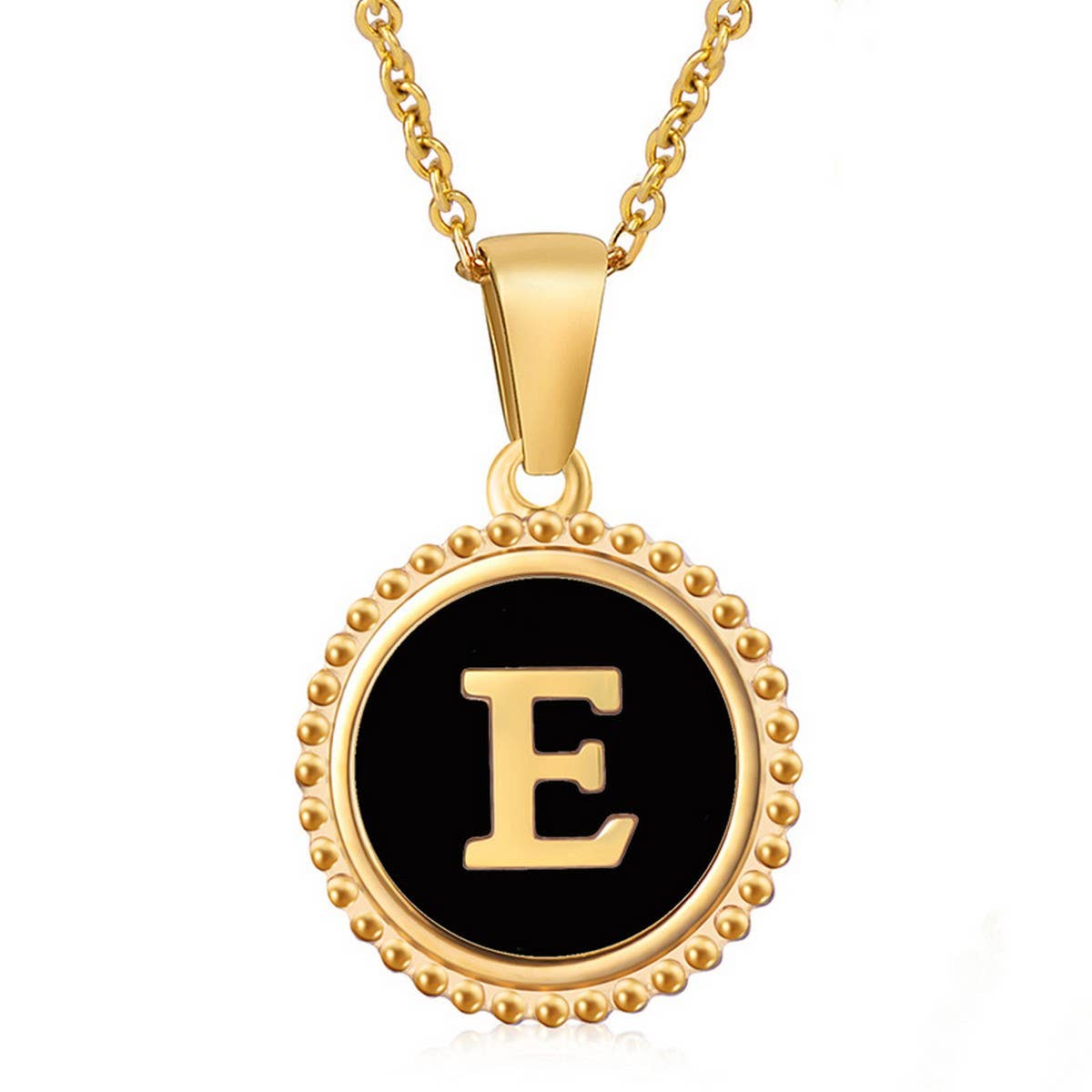 CWAJE1941_Simple Round Black Shell Letter Necklace