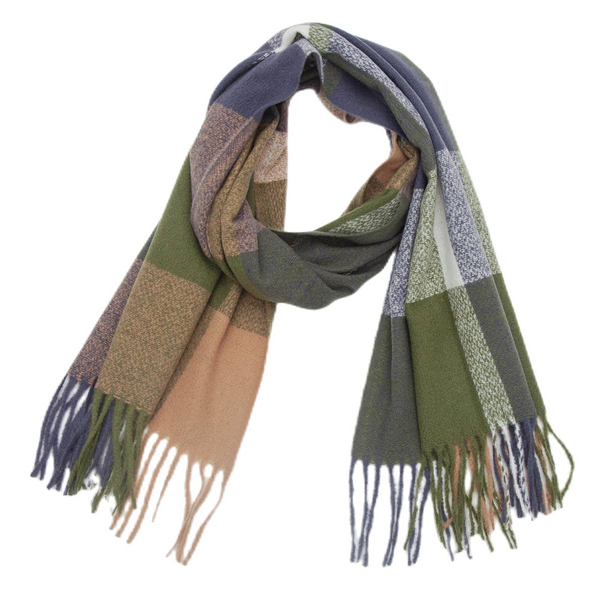 Rainbow Plaid Scarf - Thick Winter Tassel Wrap_CWASC0124