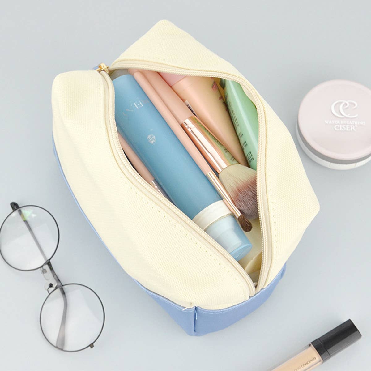CONTRAST STITCHING CANVAS WASHING COSMETIC BAG_CWAB1083