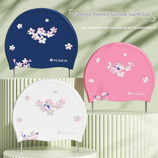XL Printed Silicone Swim Cap for Women Adults_CWMM6706