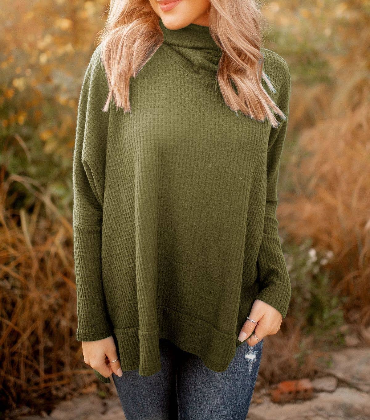 SOLID COLOR BAGGY TURTLENECK LONG-SLEEVED SWEATER