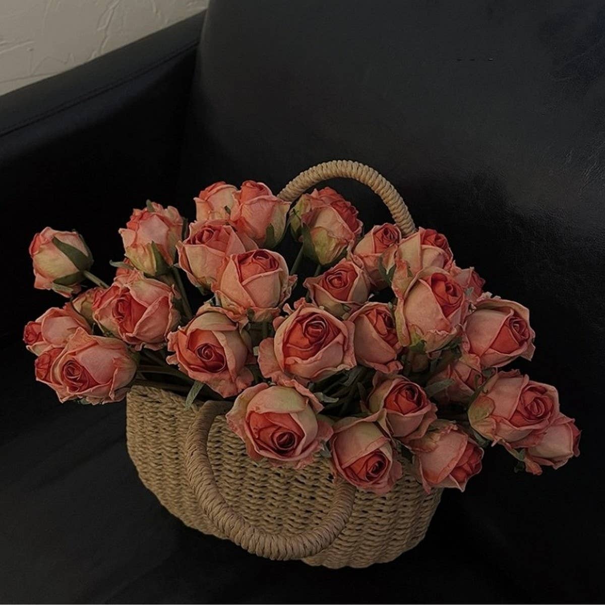Burnt Edge Angora Red Rose Bouquet for Decoration_CWMM6574