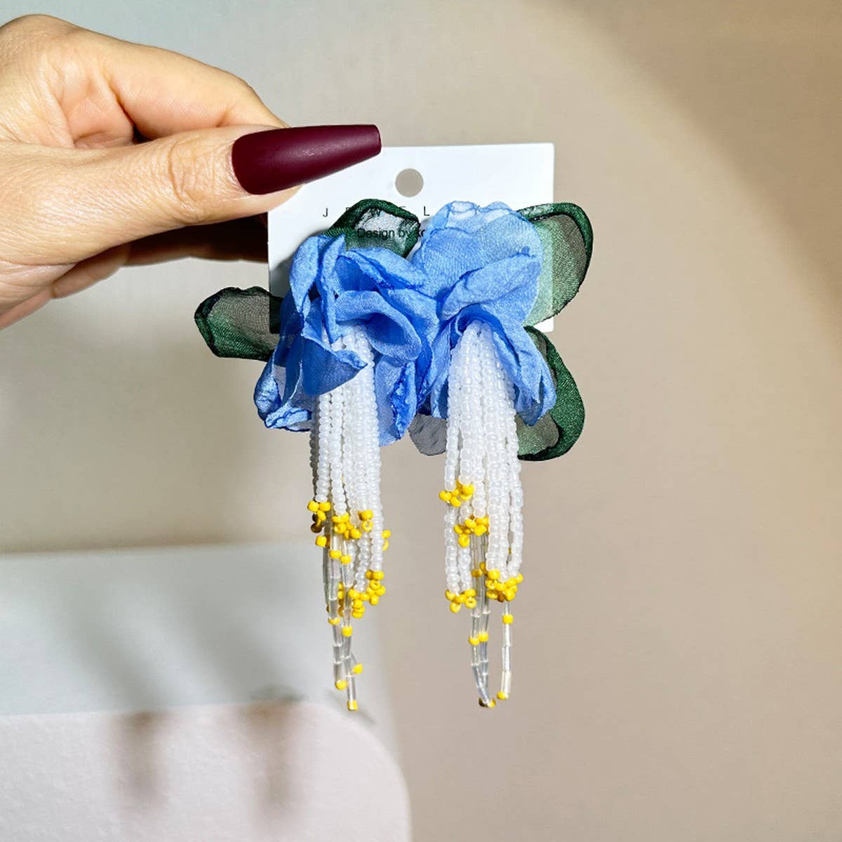 Handmade Floral Tassel Earrings Long Statement