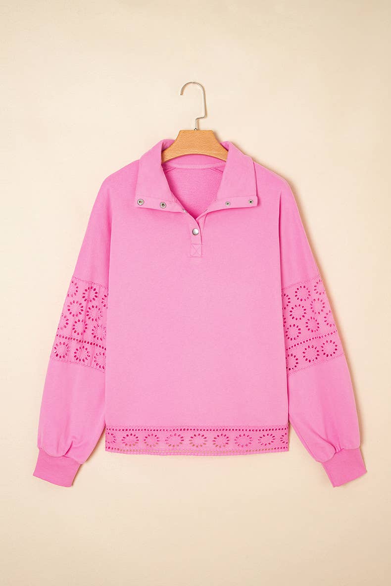 Solid-color lapel,cutout long-sleeved sweatshirt