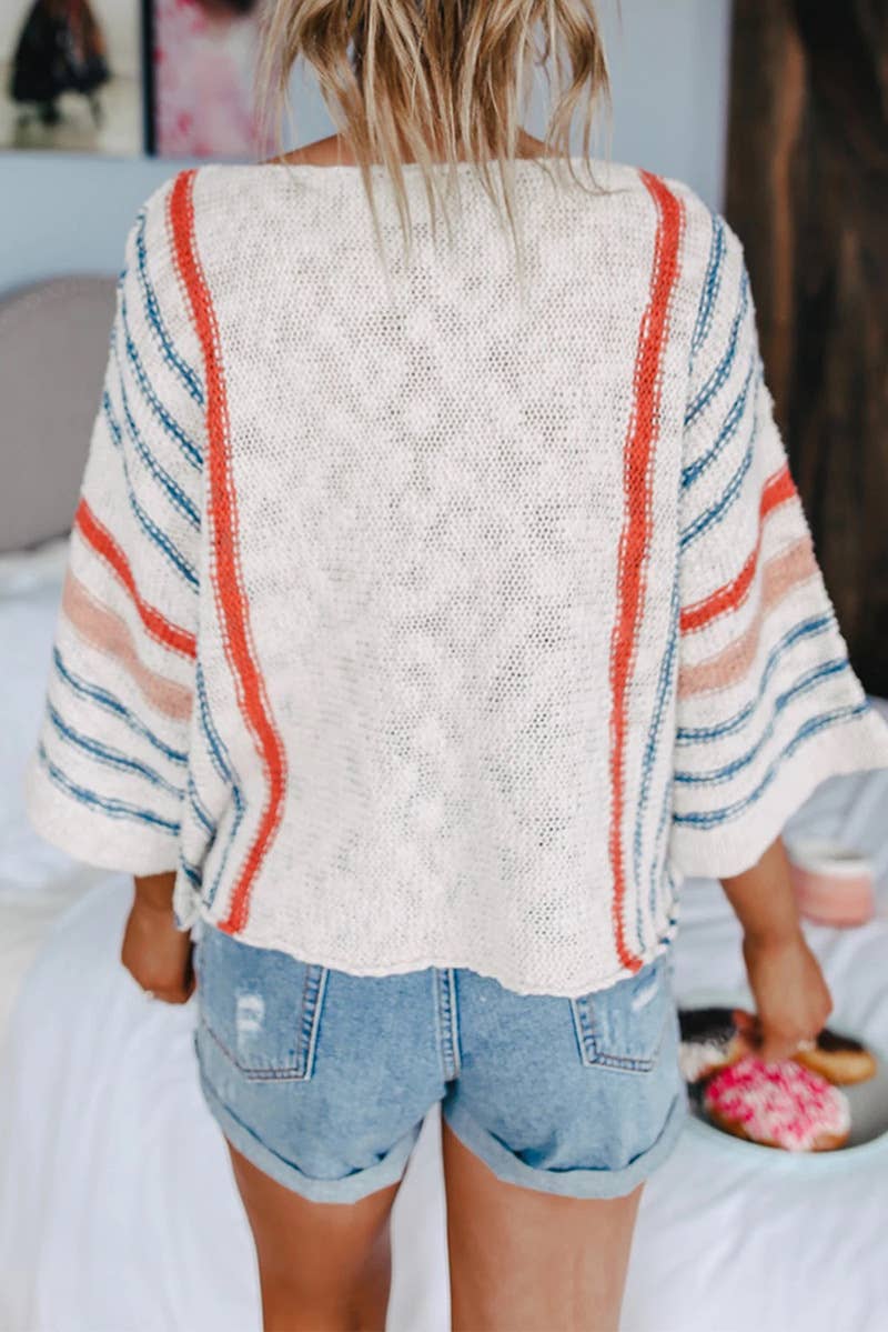 STRIPED COMFORT FLORAL BEACH PULLOVER SWEATER