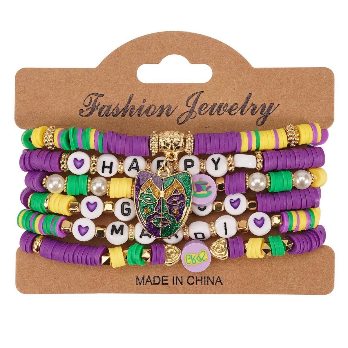 CWAJE05690_MARDI GRAS HAT MASK CHARM MULTI LAYER BRACELET
