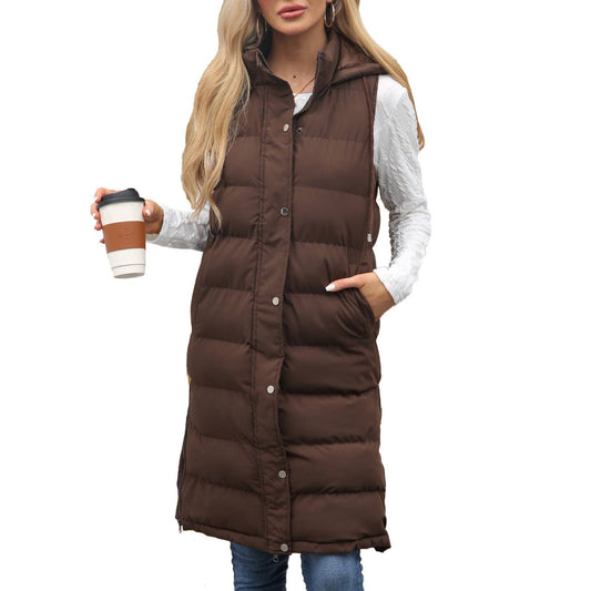 Solid-color hooded sleeveless cotton-padded vest
