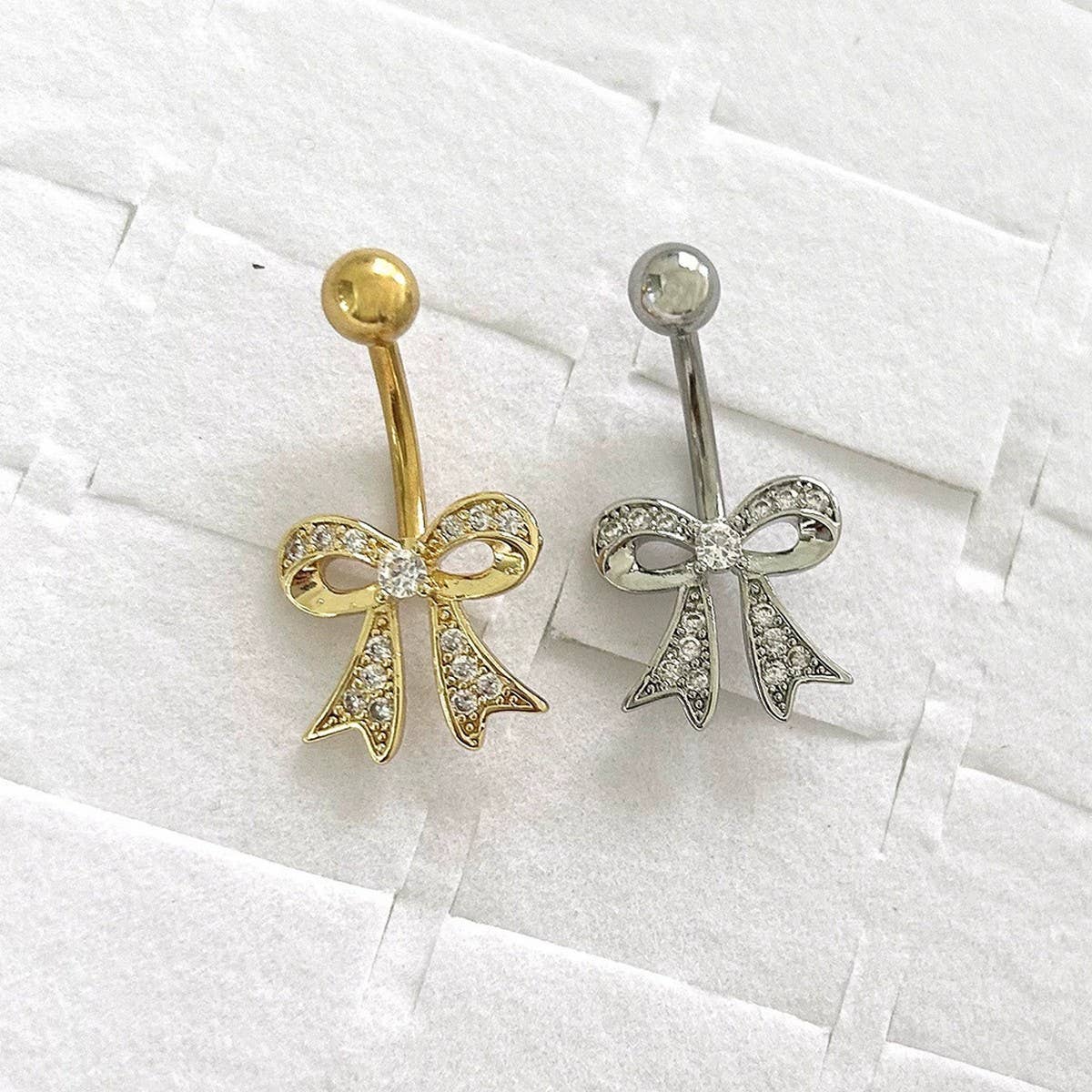 Stainless Steel CZ Bow Belly Ring Navel Piercing_CWMM9316