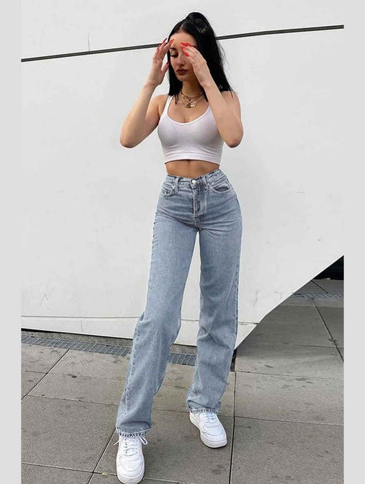 BUTTERFLY PRINT LIGHT COLOR DENIM TROUSER_CWJP0182