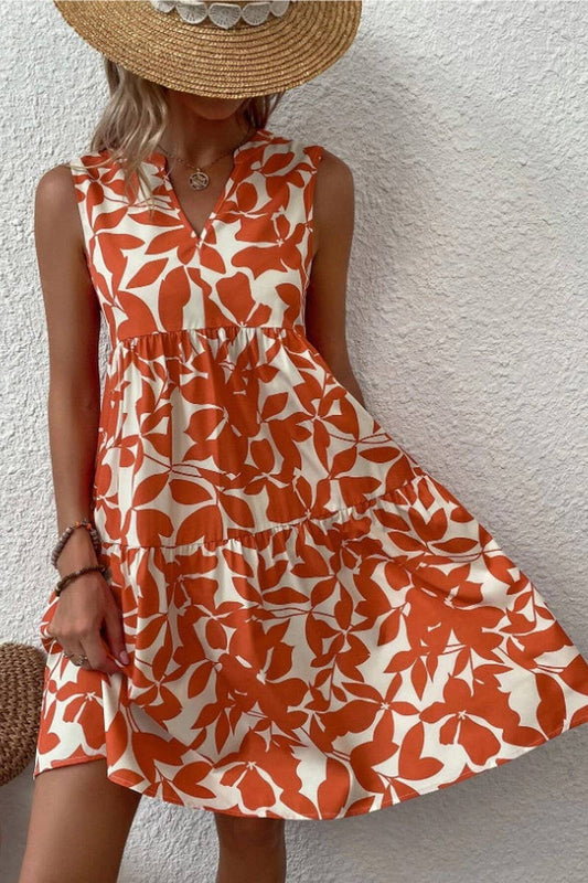 CWDSD8560_PRINTED V-NECK SLEEVELESS TIERED DRESS