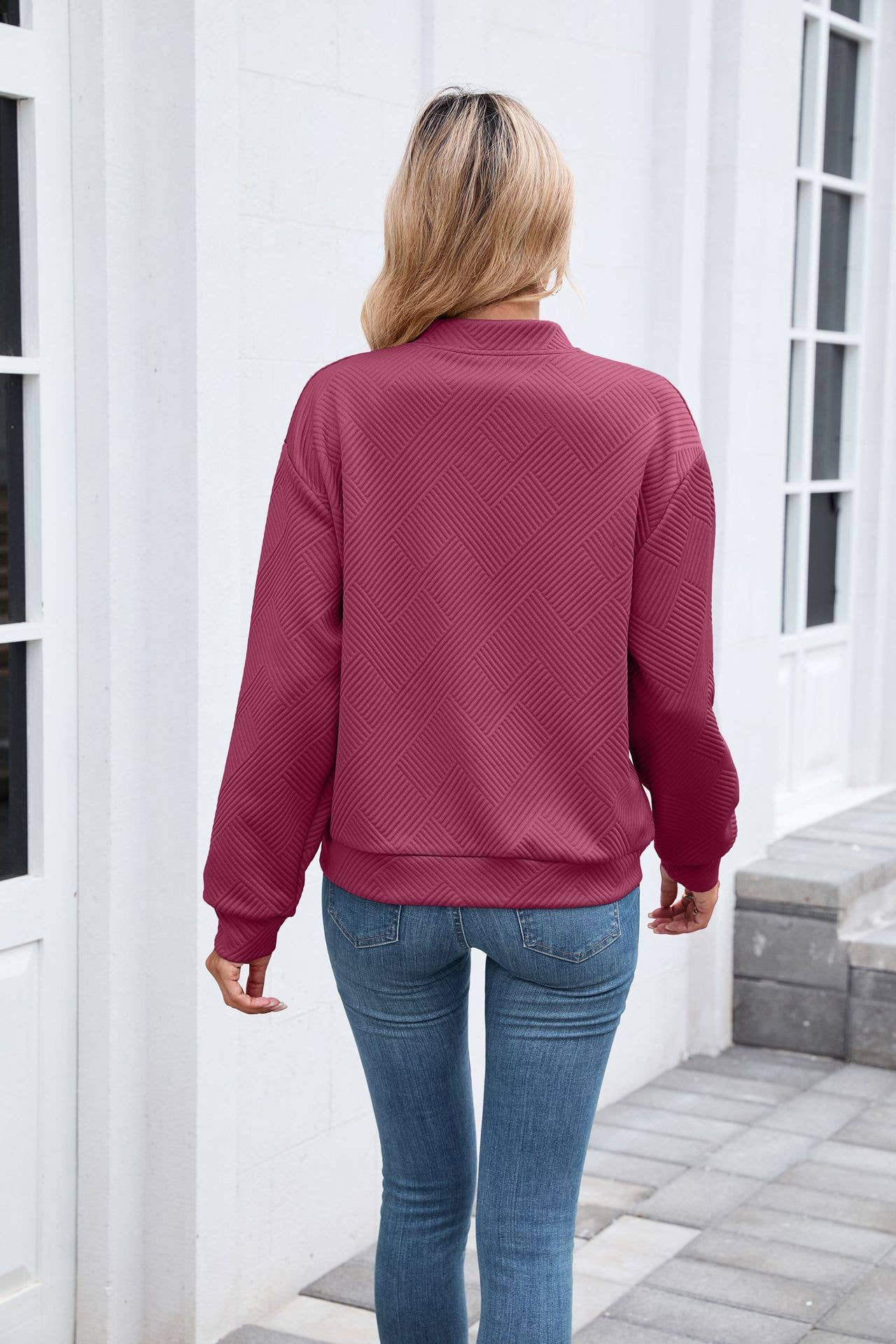 Solid-color round-neck zipper loose jacket