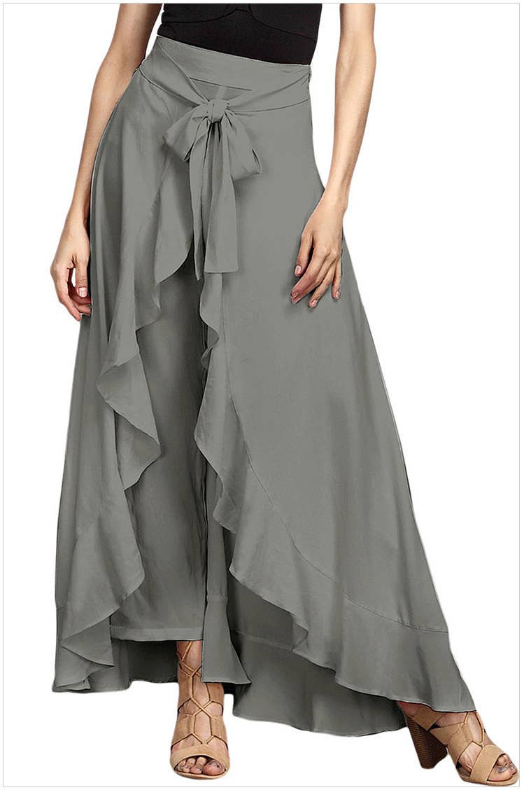 HIGH-WAISTED LONG FLANGED CHIFFON WIDE-LEG PANTS