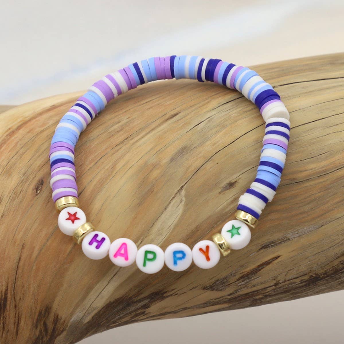 COLORFUL POLYMER CLAY LETTER BEADED BRACELET