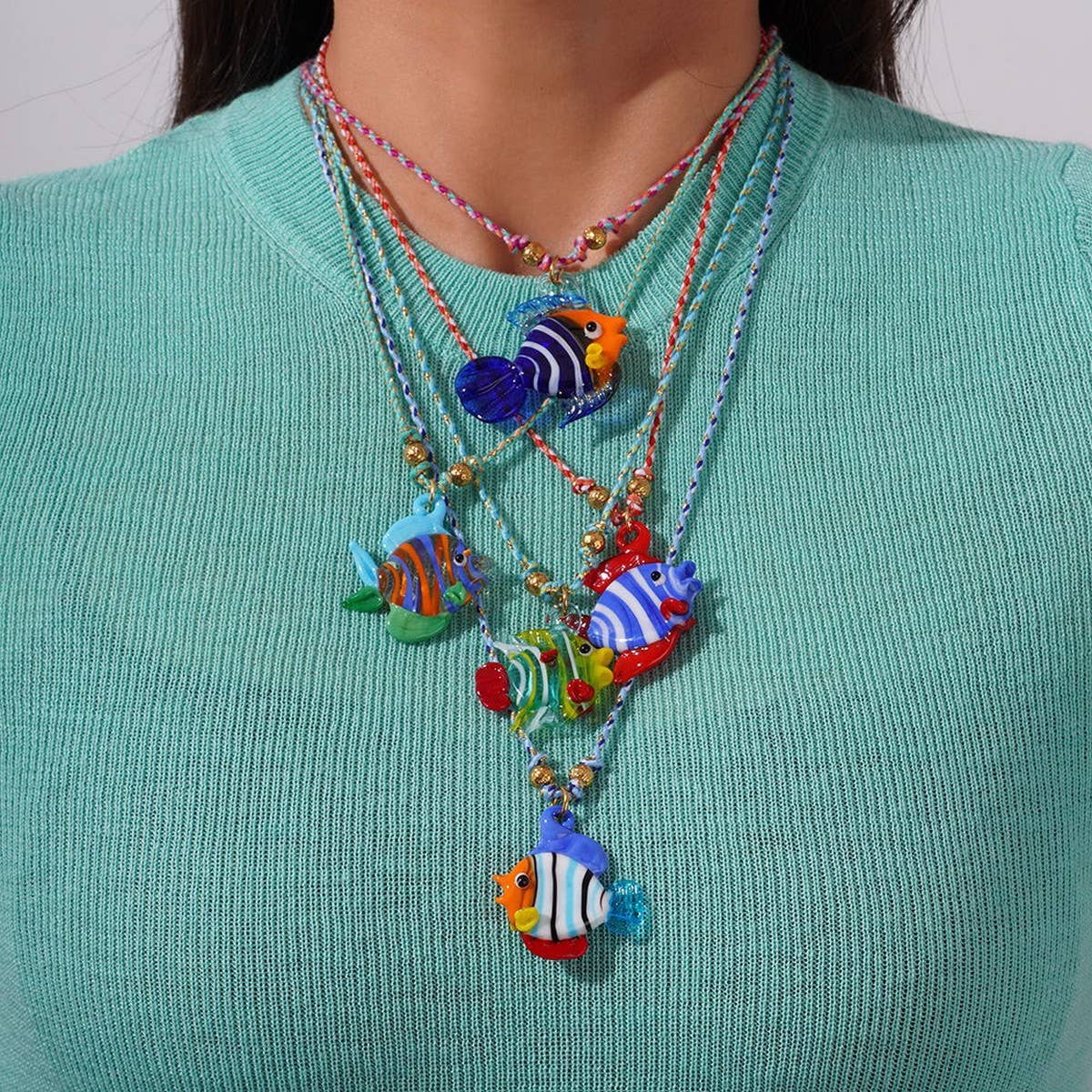 Colorful Glass Fish Ocean Pendant Necklace