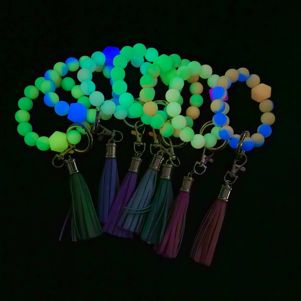 Glow in the Dark Silicone Bead Bracelet Keychain_CWAB5014