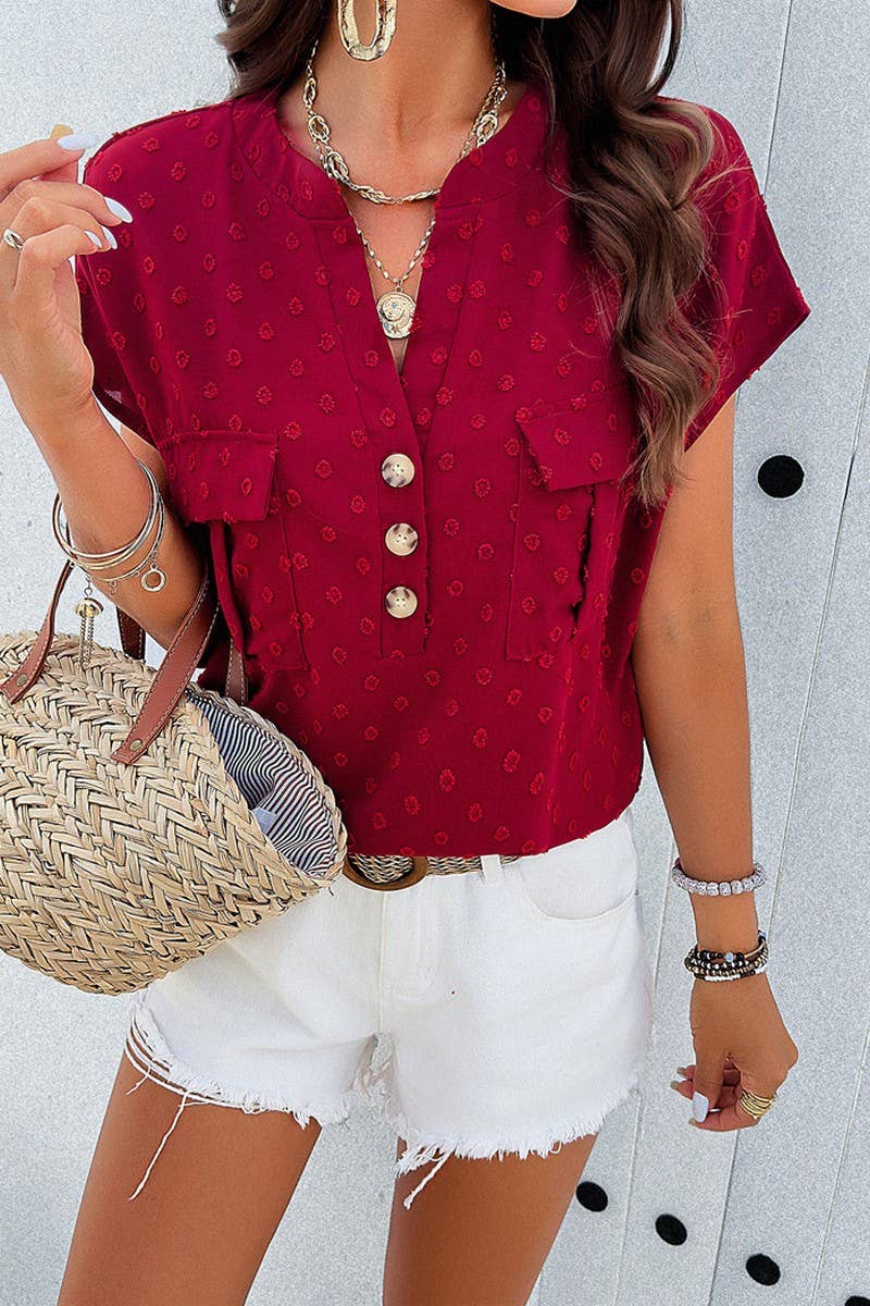 TEMPERAMENT LEISURE V NECK SHIRT_CWTSTS0171