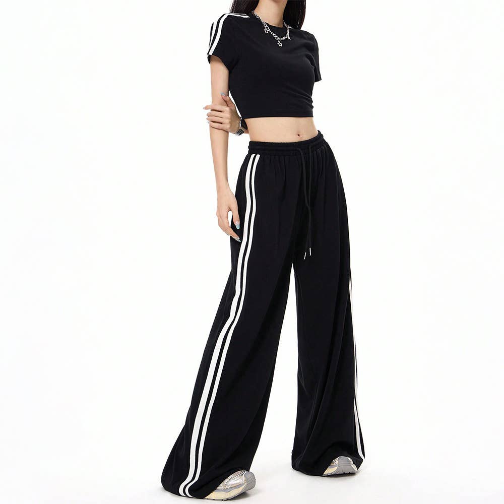 Sporty Wide-Leg Colorblock Relaxed Fit Pants