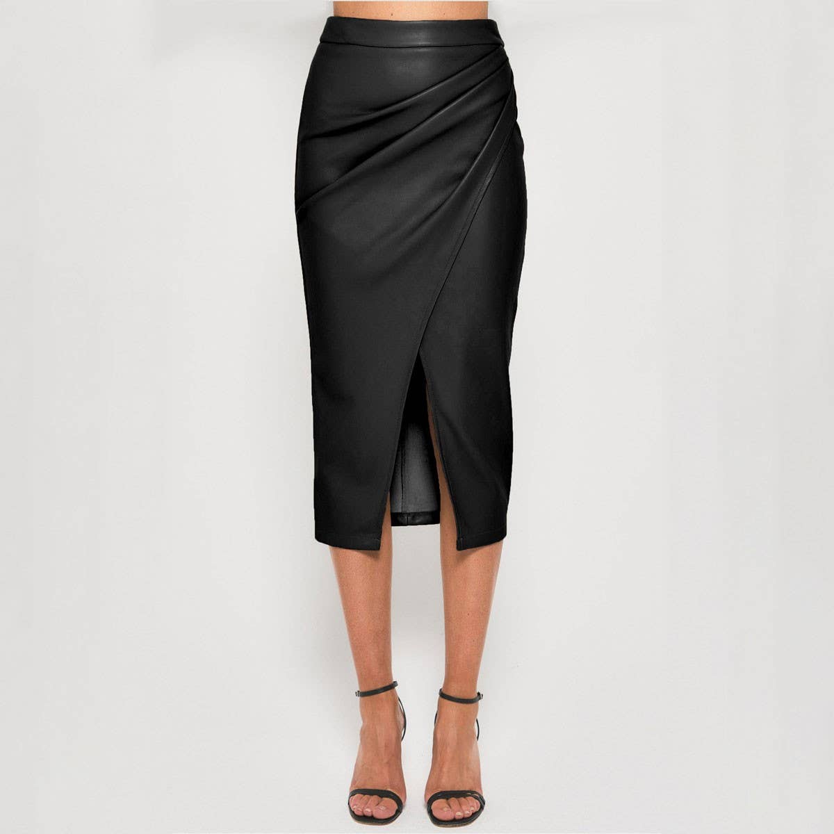WOMEN'S PU SLIT SKIRT ZIPPER LEATHER SKIRT_CWAB4790