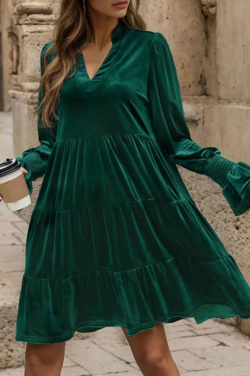 LONG SLEEVE SOLID COLOR VELVET DRESS_CWDSD2418