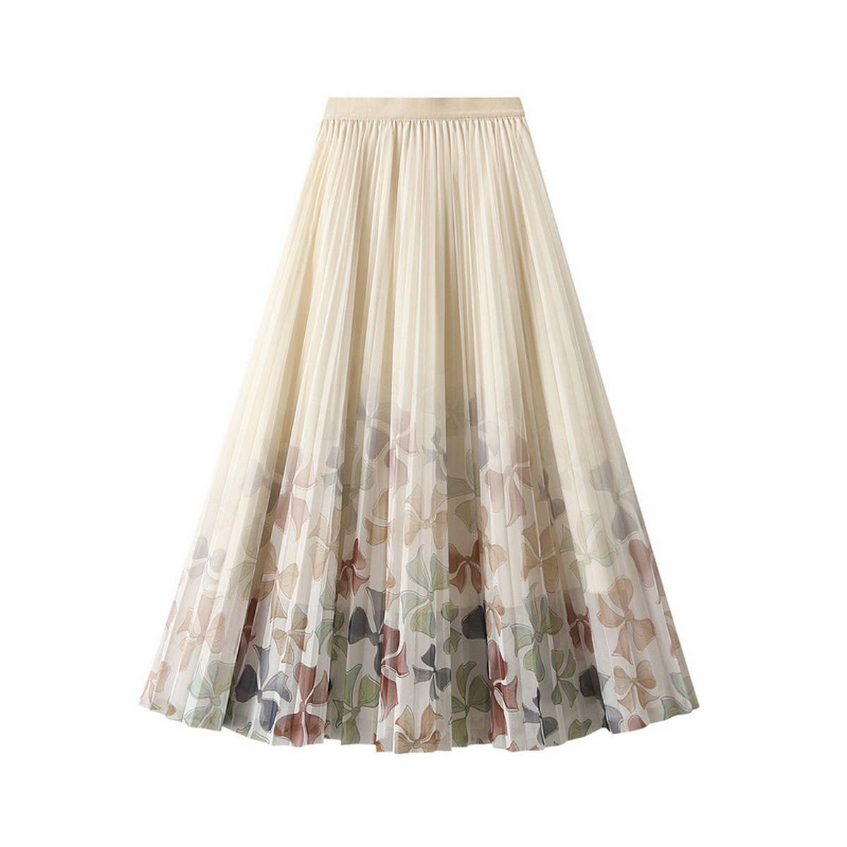 Floral Print Tulle Pleated Midi Skirt