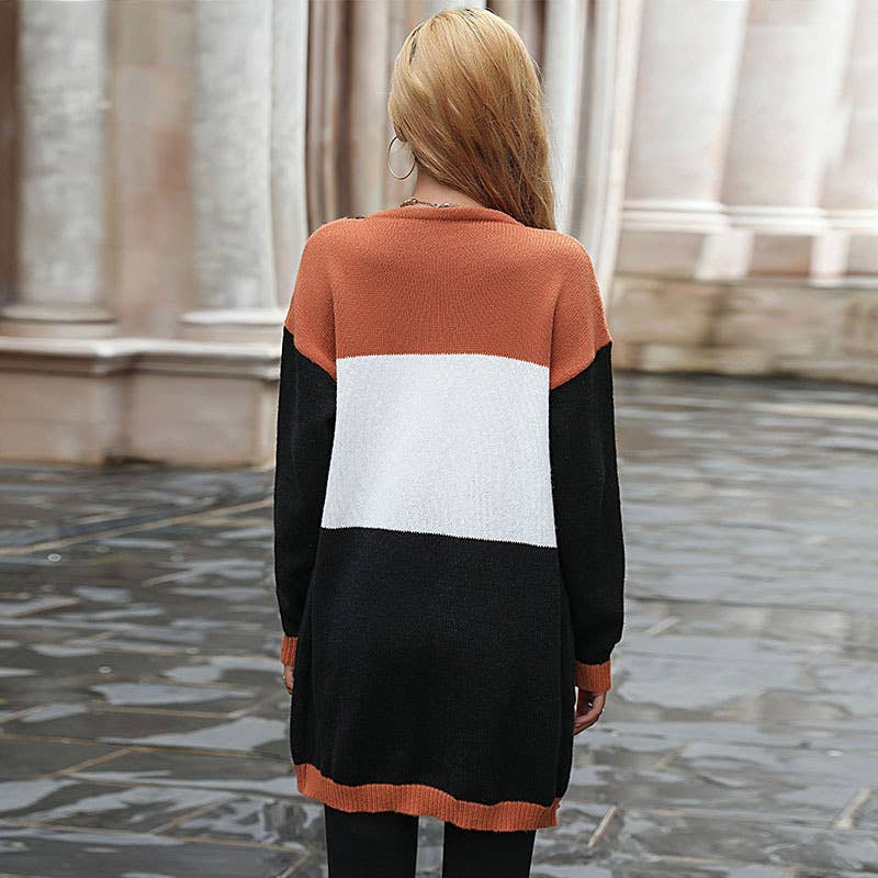 LONG SLEEVE COLOR MATCHING BUTTON-DOWN CARDIGAN