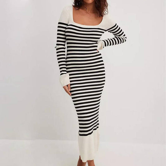 RETRO FASHION SQUARE COLLAR CASUAL SLIM-FIT DRESS