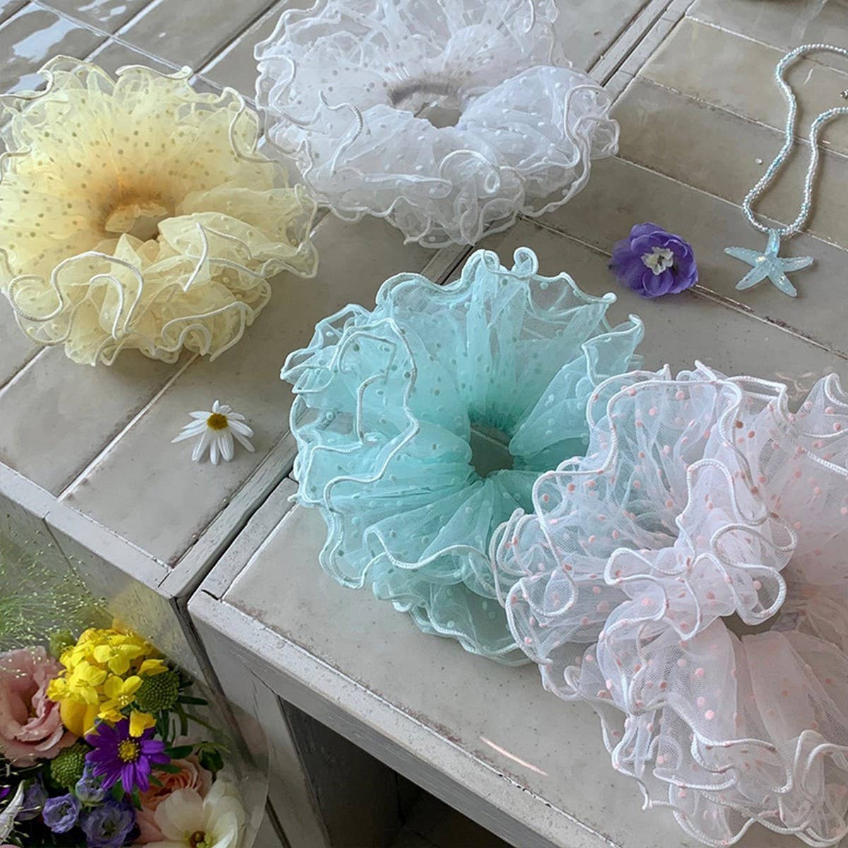 Ballet Dot Tulle Puffy Scrunchie Hair Tie_CWAHA5510