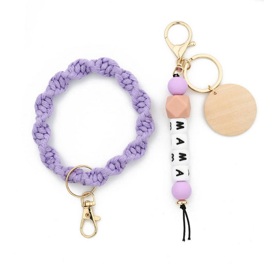 MAMA Letter Braided Silicone Bead Keychain