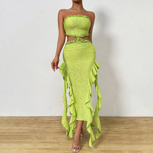 Sleeveless Long skirt with strapless streamers