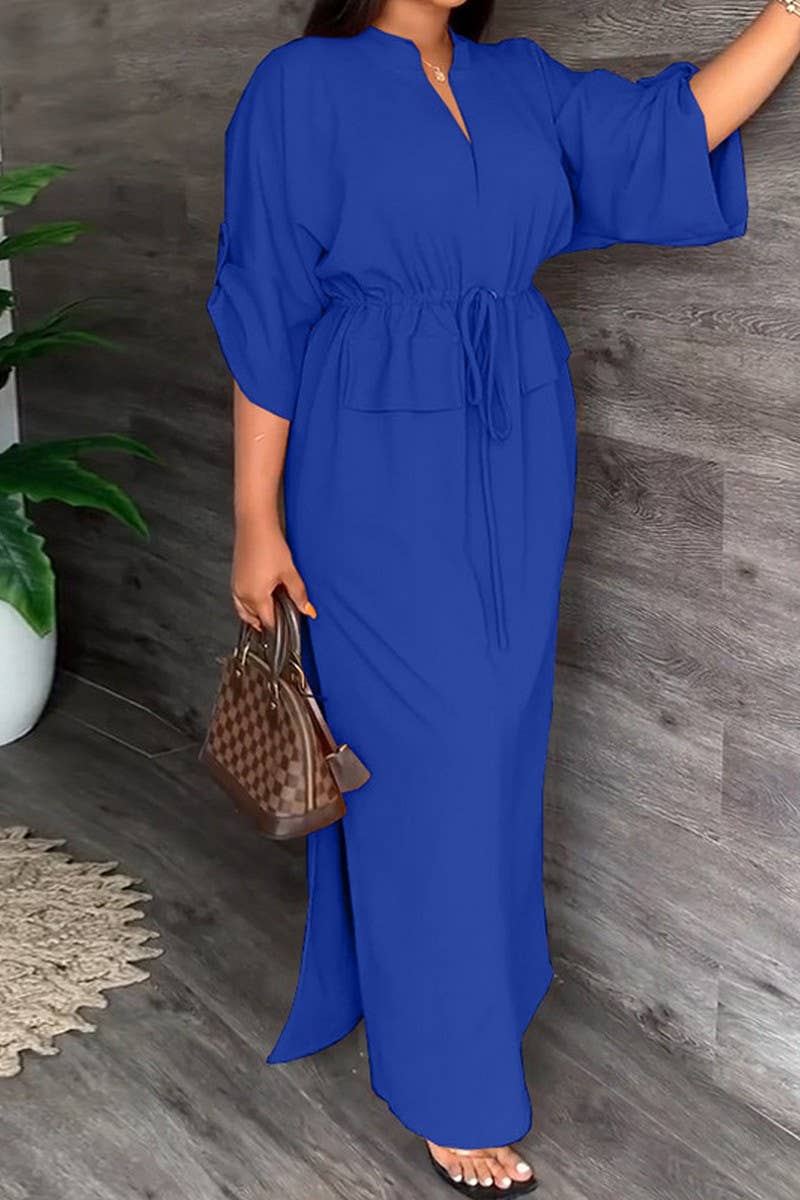 CWDMD5754_LOOSE CASUAL SLIT LONG SKIRT SOLID COLOR DRESS