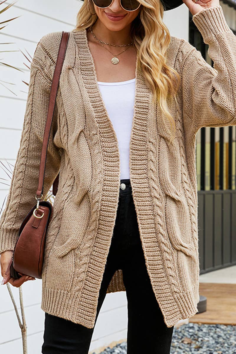 CWOCAL361 Casual Cable Open Front Cardigan Sweater