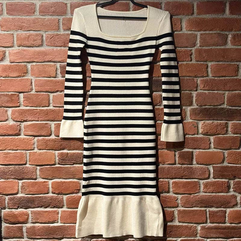 RETRO FASHION SQUARE COLLAR CASUAL SLIM-FIT DRESS