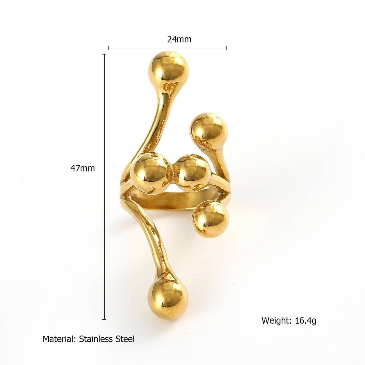 Trendy 18K Gold Plated Steel Statement Ring