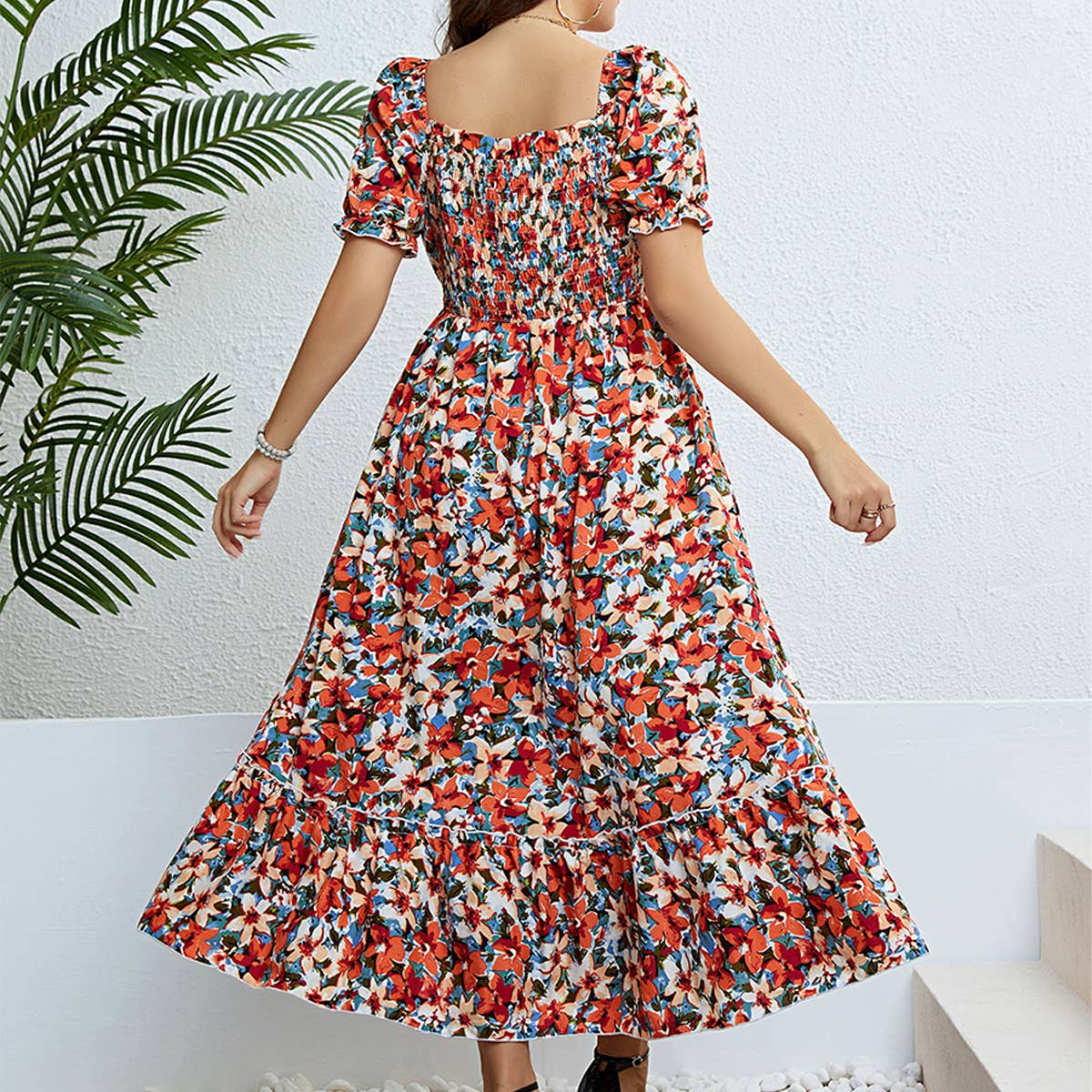 Slim Fit Floral Dress ??Off Shoulder Summer_CWDMD5968