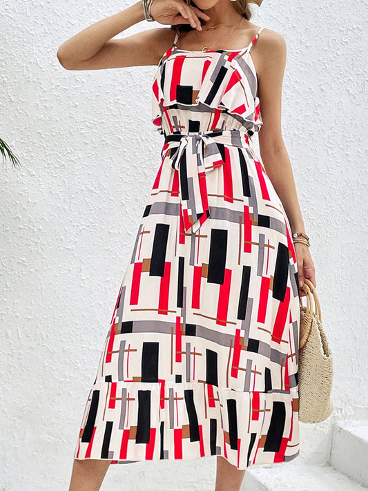 HOLIDAY-CHIC STRIPED PRINT LACE-UP DRESS