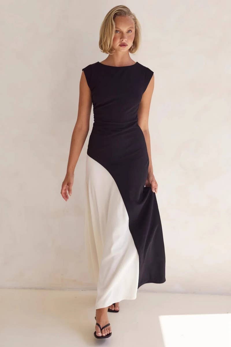 CWDMD5559_SUMMER SLEEVELESS HOLIDAY CONTRAST STITCHING DRESS