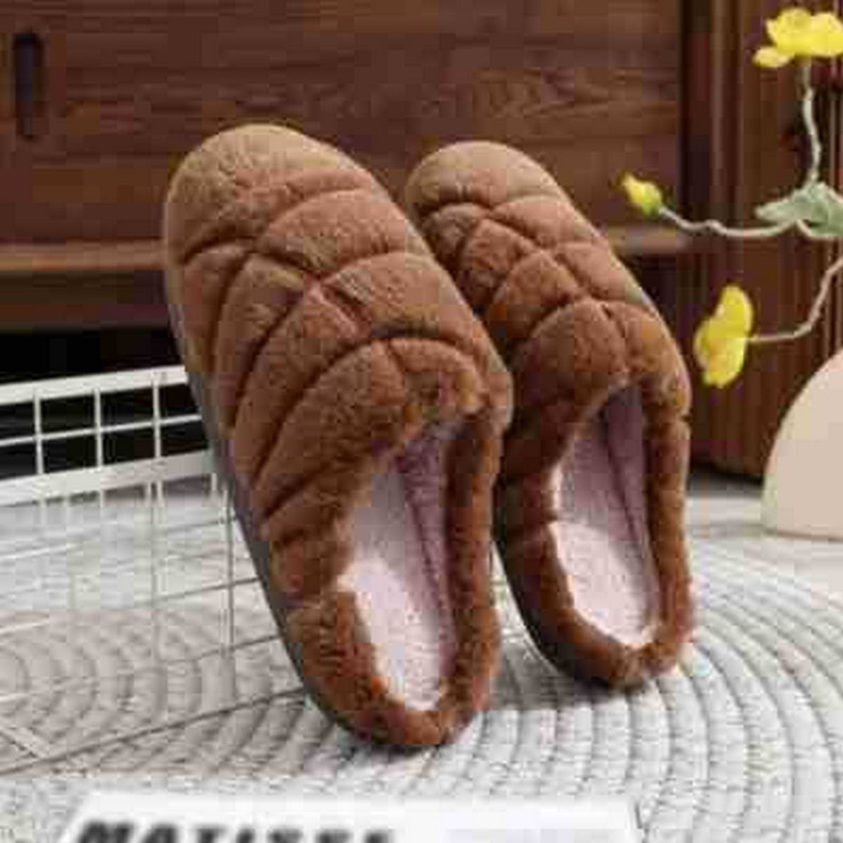 Unisex Concha Bread Furry Indoor Slippers_CWSHF00218