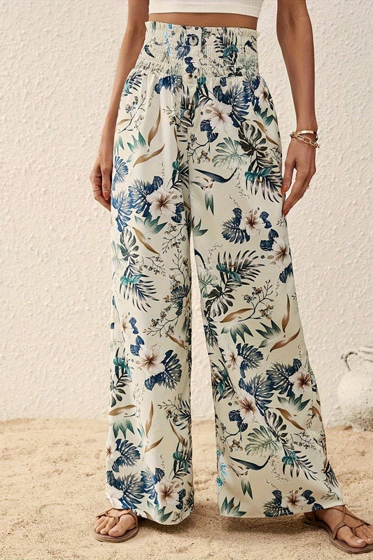 CWBLP1135_PRINTED LOOSE ELASTIC WAIST WIDE-LEG PANTS