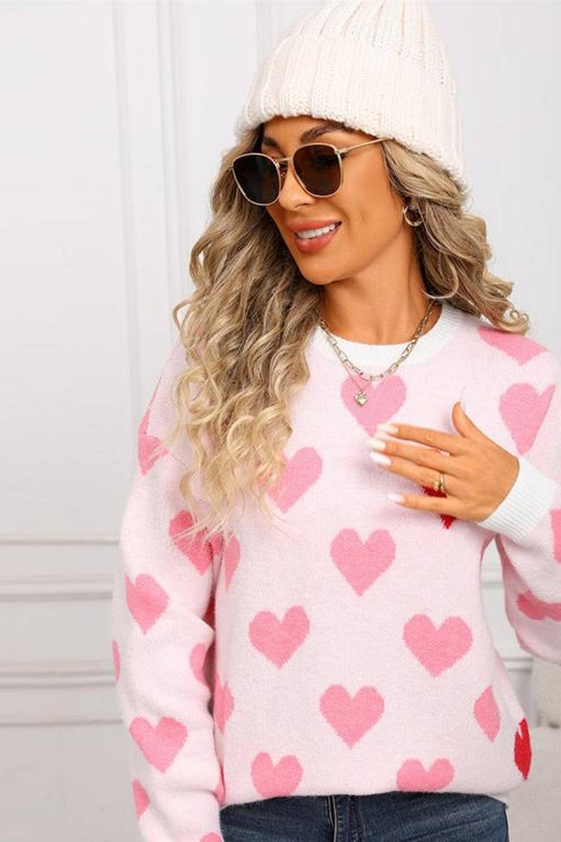 CWOSWL07579_VALENTINE'S DAY HEART KNITTED PULLOVER SWEATER
