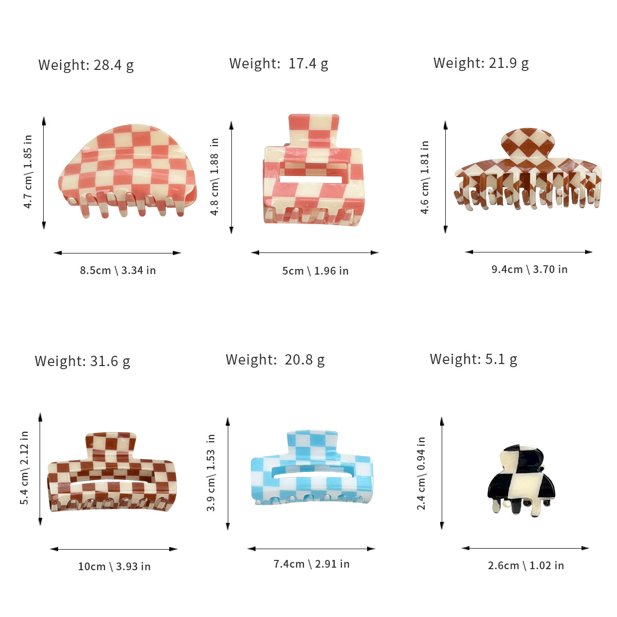 Checkerboard Hair Claw ??Candy Color Acetate Look_CWAHA0395