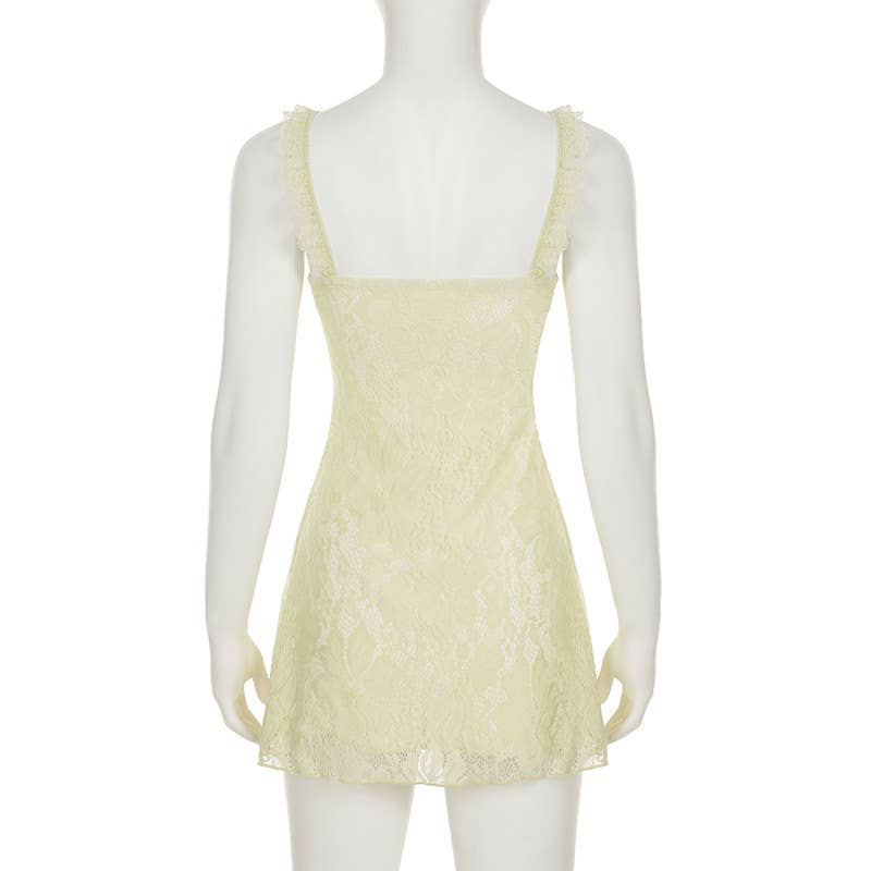 Sexy square neck slim lace A-line halter dress