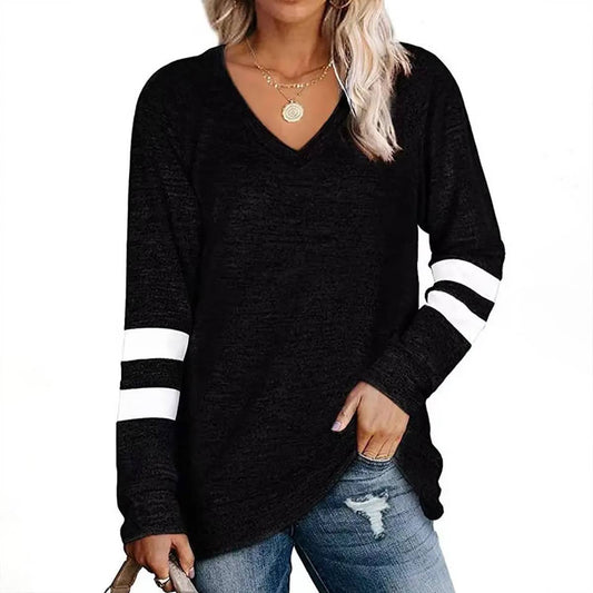 WOMEN OVERSIZED BOYFRIEND V NECK PULLOVER_CWTSTL0303