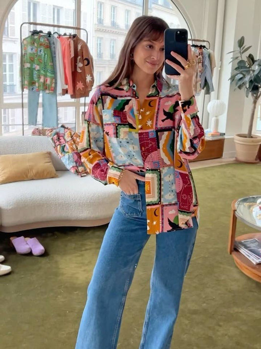 STYLISH PRINTED LAPEL SINGLE-BREASTED SHIRT