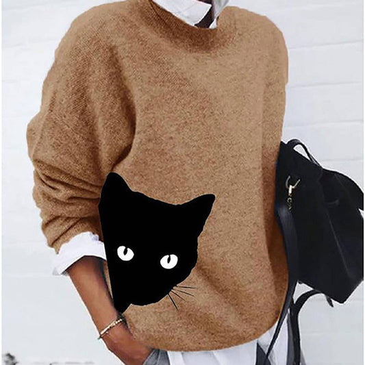 KITTEN JACQUARD VINTAGE SOLID COLOR SWEATER