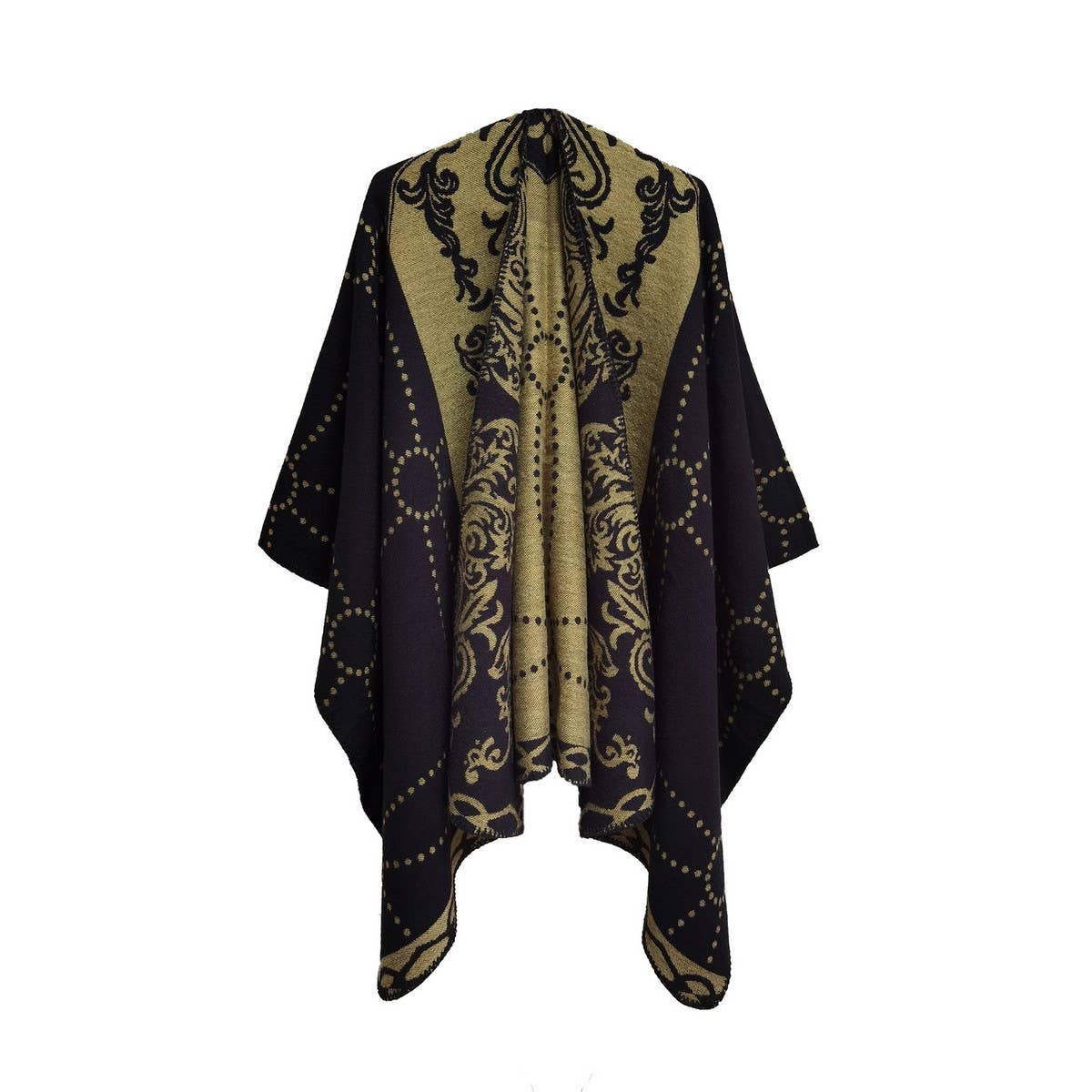 WOMEN COLOR BLOCK SHAWL WRAP OPEN FRONT PONCHO